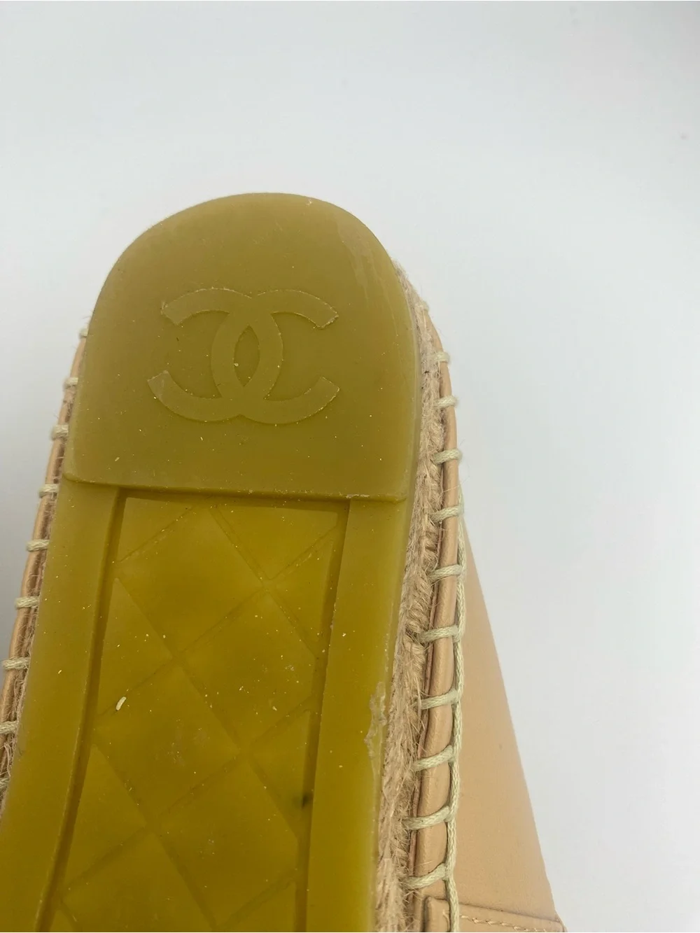 CHANEL Beige Leather Espadrilles with Black Cap Toe